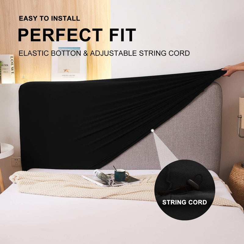 WOMACO Stretch Bed Headboard Slipcover 180 GSM Thick Fabric Solid Color Dustproof Bed Head Protector Cover for Bedroom DÃ©cor (Black, 59-67") - Image 4